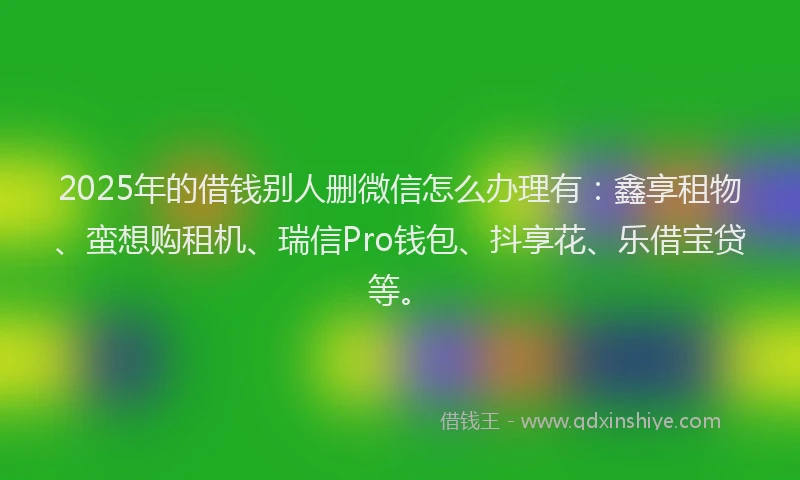 2025年的借钱别人删微信怎么办理有：鑫享租物、蛮想购租机、瑞信Pro钱包、抖享花、乐借宝贷等。