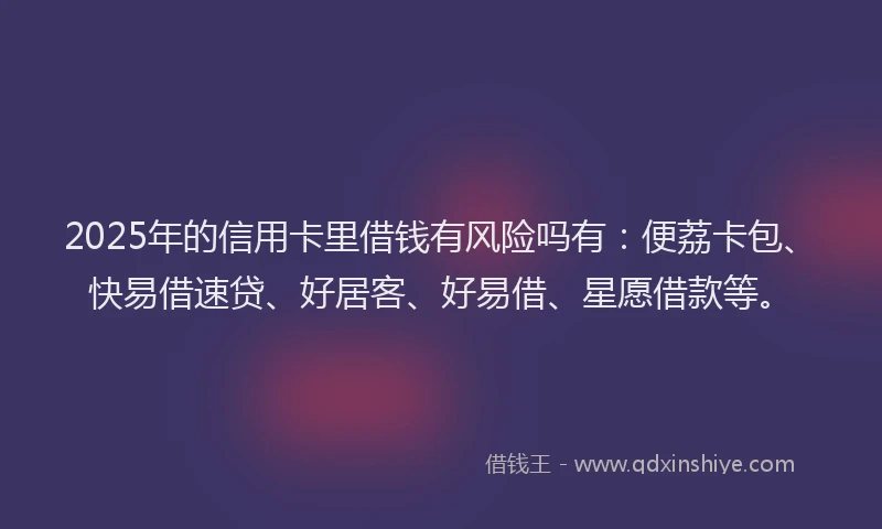 2025年的信用卡里借钱有风险吗有：便荔卡包、快易借速贷、好居客、好易借、星愿借款等。