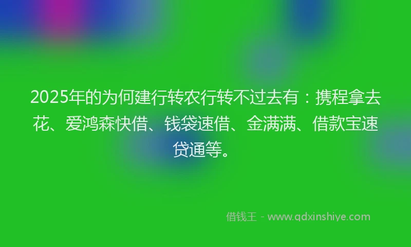 2025年的为何建行转农行转不过去有：携程拿去花、爱鸿森快借、钱袋速借、金满满、借款宝速贷通等。
