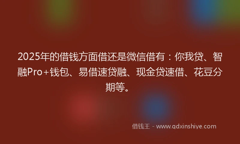 2025年的借钱方面借还是微信借有：你我贷、智融Pro+钱包、易借速贷融、现金贷速借、花豆分期等。