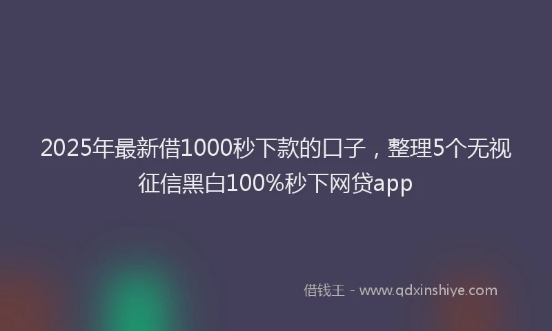2025年最新借1000秒下款的口子，整理5个无视征信黑白100%秒下网贷app