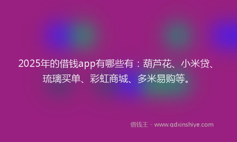 2025年的借钱app有哪些有：葫芦花、小米贷、琉璃买单、彩虹商城、多米易购等。