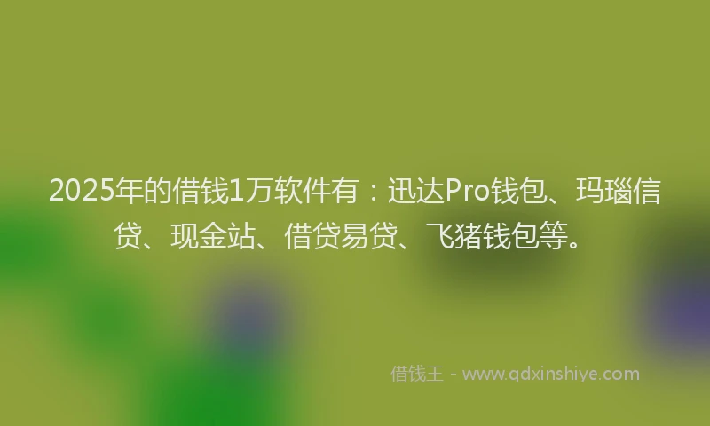 2025年的借钱1万软件有：迅达Pro钱包、玛瑙信贷、现金站、借贷易贷、飞猪钱包等。