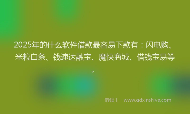 2025年的什么软件借款最容易下款有：闪电购、米粒白条、钱速达融宝、魔快商城、借钱宝易等。