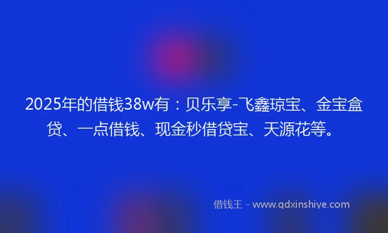 2025年的借钱38w有：贝乐享-飞鑫琼宝、金宝盒贷、一点借钱、现金秒借贷宝、天源花等。