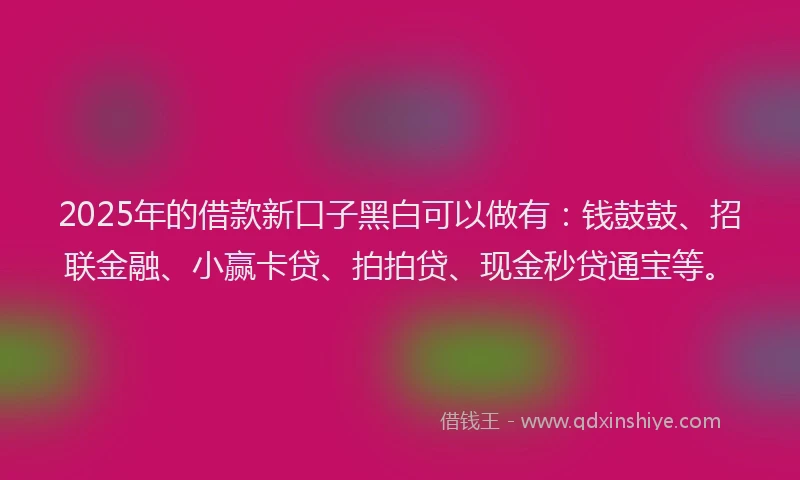 2025年的借款新口子黑白可以做有：钱鼓鼓、招联金融、小赢卡贷、拍拍贷、现金秒贷通宝等。