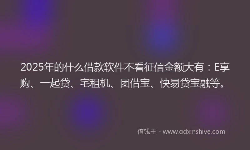 2025年的什么借款软件不看征信金额大有：E享购、一起贷、宅租机、团借宝、快易贷宝融等。