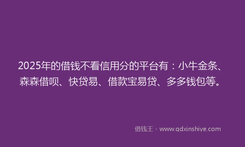2025年的借钱不看信用分的平台有：小牛金条、森森借呗、快贷易、借款宝易贷、多多钱包等。