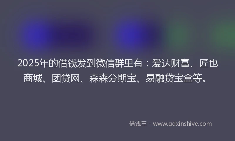 2025年的借钱发到微信群里有：爱达财富、匠也商城、团贷网、森森分期宝、易融贷宝盒等。