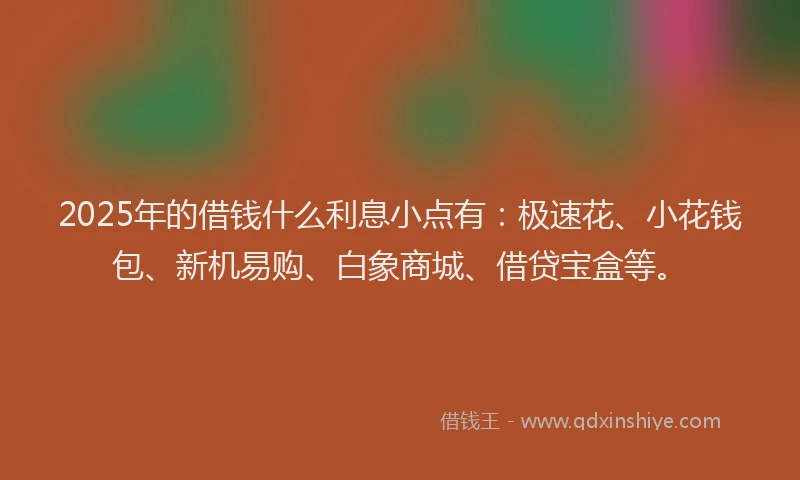 2025年的借钱什么利息小点有：极速花、小花钱包、新机易购、白象商城、借贷宝盒等。