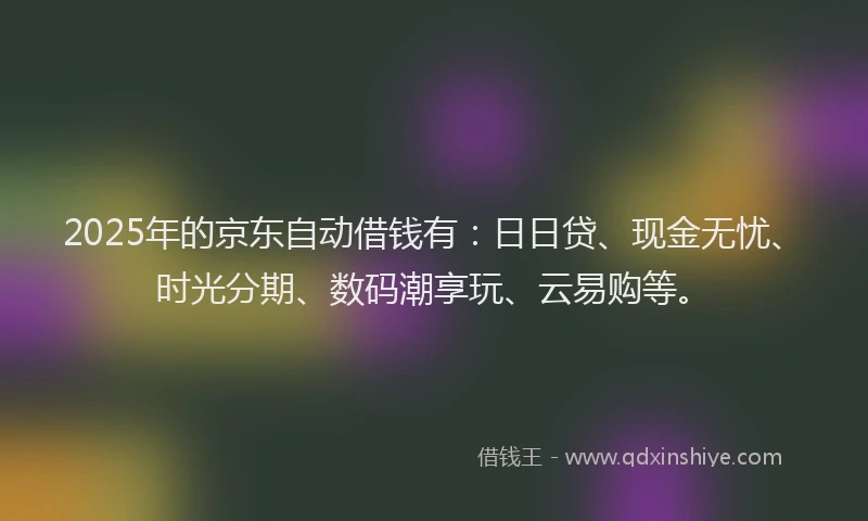 2025年的京东自动借钱有：日日贷、现金无忧、时光分期、数码潮享玩、云易购等。