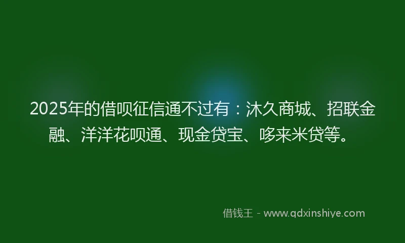2025年的借呗征信通不过有：沐久商城、招联金融、洋洋花呗通、现金贷宝、哆来米贷等。
