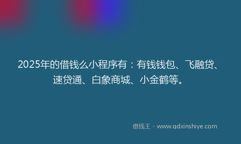 2025年的借钱么小程序有：有钱钱包、飞融贷、速贷通、白象商城、小金鹤等。