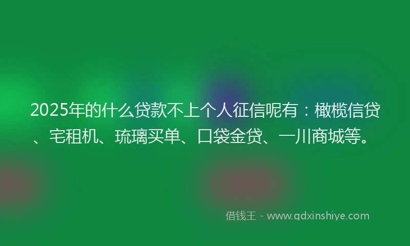 2025年的什么贷款不上个人征信呢有：橄榄信贷、宅租机、琉璃买单、口袋金贷、一川商城等。