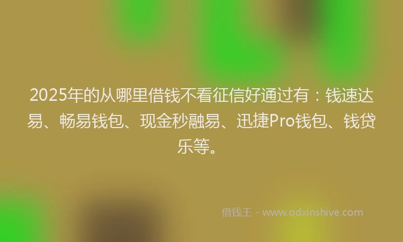 2025年的从哪里借钱不看征信好通过有：钱速达易、畅易钱包、现金秒融易、迅捷Pro钱包、钱贷乐等。