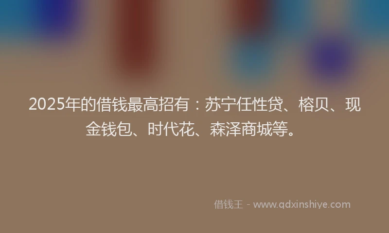 2025年的借钱最高招有：苏宁任性贷、榕贝、现金钱包、时代花、森泽商城等。