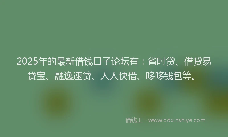 2025年的最新借钱口子论坛有：省时贷、借贷易贷宝、融逸速贷、人人快借、哆哆钱包等。
