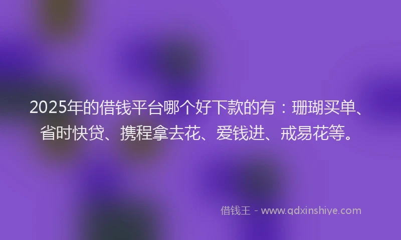 2025年的借钱平台哪个好下款的有：珊瑚买单、省时快贷、携程拿去花、爱钱进、戒易花等。