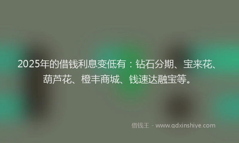 2025年的借钱利息变低有：钻石分期、宝来花、葫芦花、橙丰商城、钱速达融宝等。