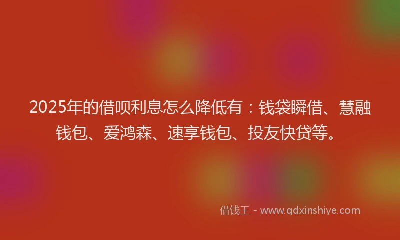 2025年的借呗利息怎么降低有：钱袋瞬借、慧融钱包、爱鸿森、速享钱包、投友快贷等。