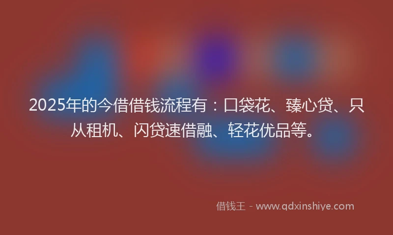2025年的今借借钱流程有：口袋花、臻心贷、只从租机、闪贷速借融、轻花优品等。