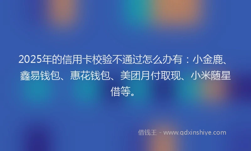 2025年的信用卡校验不通过怎么办有：小金鹿、鑫易钱包、惠花钱包、美团月付取现、小米随星借等。