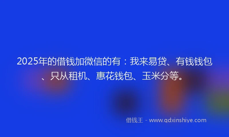2025年的借钱加微信的有：我来易贷、有钱钱包、只从租机、惠花钱包、玉米分等。