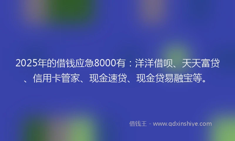 2025年的借钱应急8000有：洋洋借呗、天天富贷、信用卡管家、现金速贷、现金贷易融宝等。