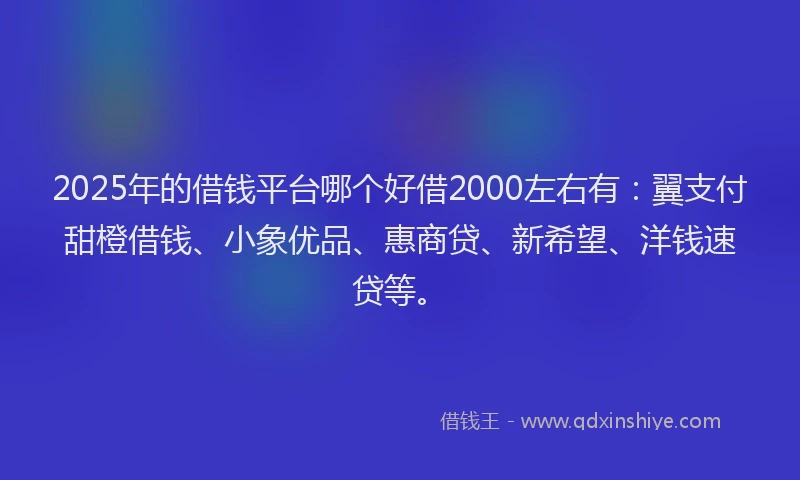 2025年的借钱平台哪个好借2000左右有：翼支付甜橙借钱、小象优品、惠商贷、新希望、洋钱速贷等。