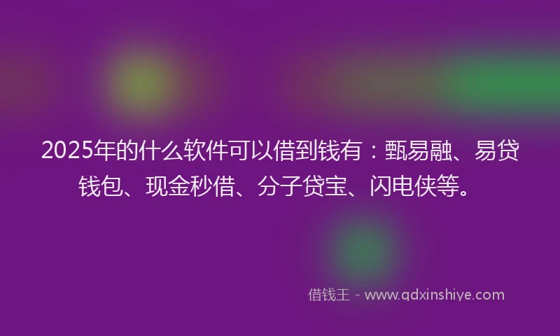 2025年的什么软件可以借到钱有：甄易融、易贷钱包、现金秒借、分子贷宝、闪电侠等。