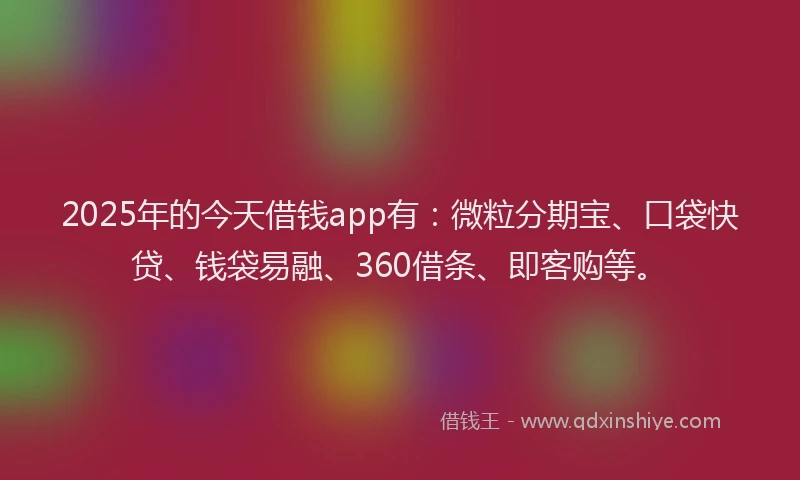 2025年的今天借钱app有：微粒分期宝、口袋快贷、钱袋易融、360借条、即客购等。