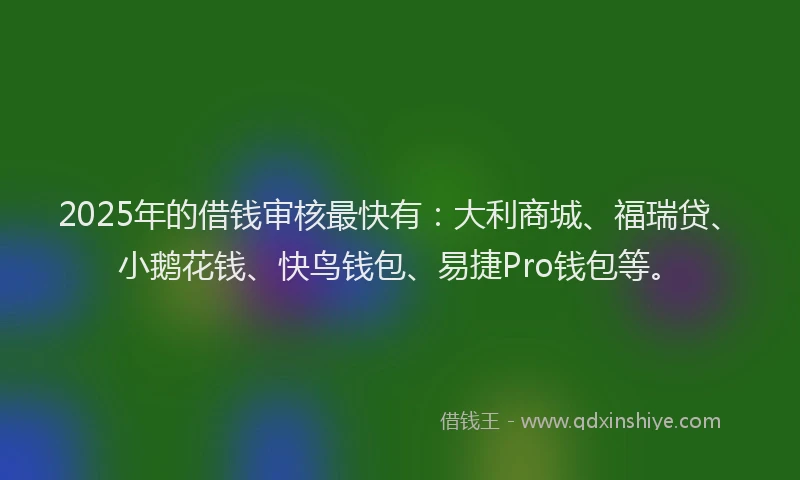 2025年的借钱审核最快有：大利商城、福瑞贷、小鹅花钱、快鸟钱包、易捷Pro钱包等。