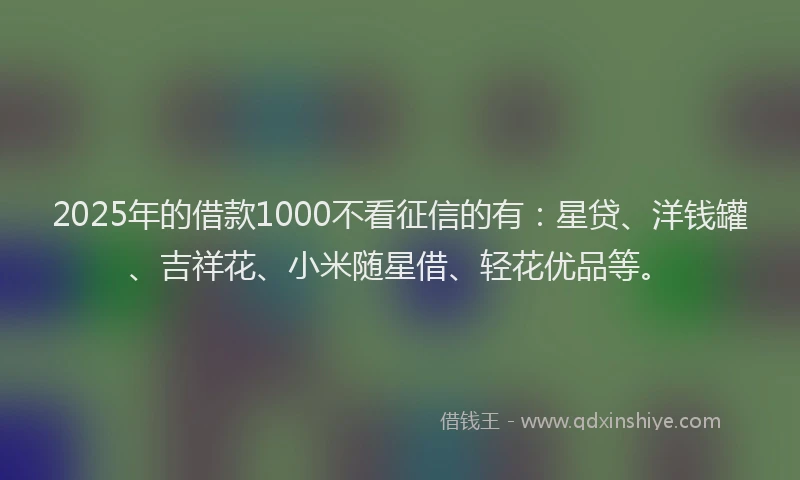 2025年的借款1000不看征信的有：星贷、洋钱罐、吉祥花、小米随星借、轻花优品等。