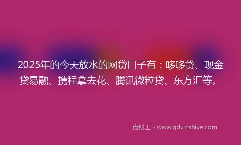 2025年的今天放水的网贷口子有：哆哆贷、现金贷易融、携程拿去花、腾讯微粒贷、东方汇等。