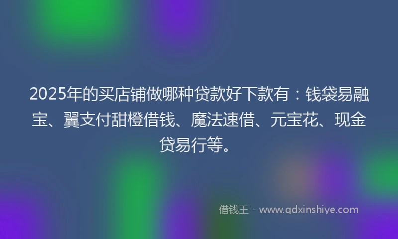 2025年的买店铺做哪种贷款好下款有：钱袋易融宝、翼支付甜橙借钱、魔法速借、元宝花、现金贷易行等。