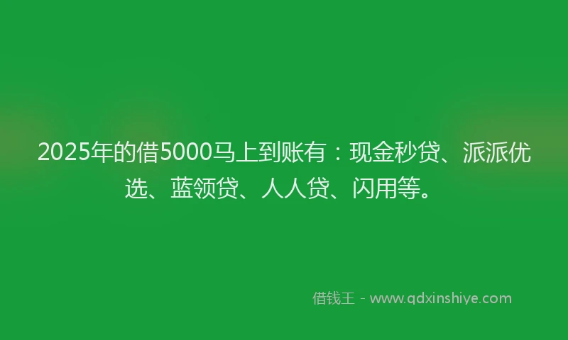 2025年的借5000马上到账有：现金秒贷、派派优选、蓝领贷、人人贷、闪用等。