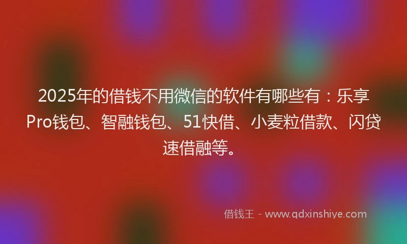 2025年的借钱不用微信的软件有哪些有：乐享Pro钱包、智融钱包、51快借、小麦粒借款、闪贷速借融等。