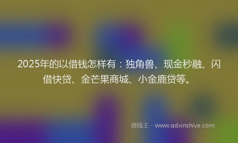 2025年的以借钱怎样有：独角兽、现金秒融、闪借快贷、金芒果商城、小金鹿贷等。