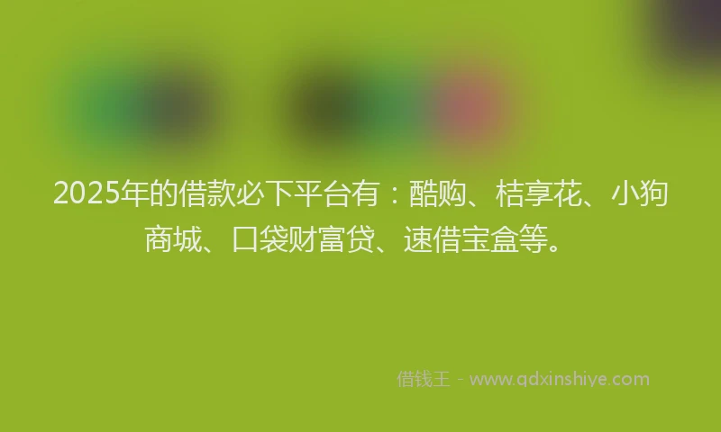 2025年的借款必下平台有：酷购、桔享花、小狗商城、口袋财富贷、速借宝盒等。