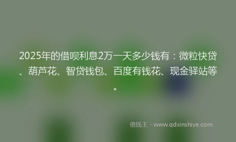 2025年的借呗利息2万一天多少钱有：微粒快贷、葫芦花、智贷钱包、百度有钱花、现金驿站等。
