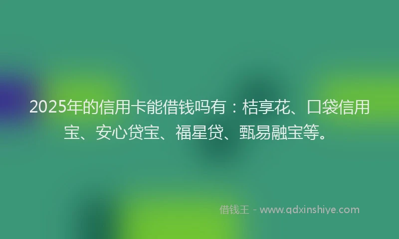 2025年的信用卡能借钱吗有：桔享花、口袋信用宝、安心贷宝、福星贷、甄易融宝等。