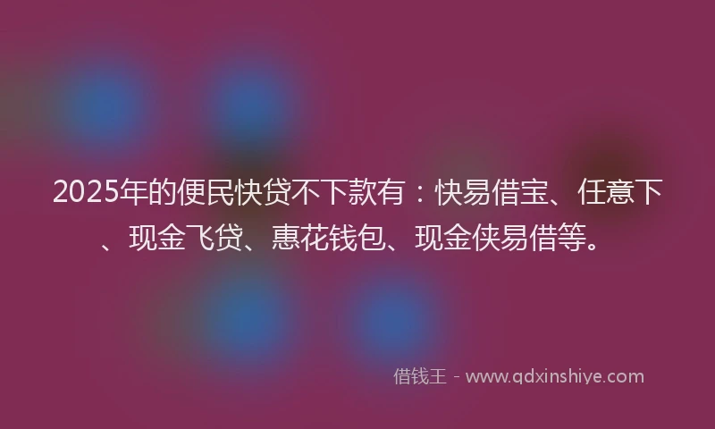 2025年的便民快贷不下款有：快易借宝、任意下、现金飞贷、惠花钱包、现金侠易借等。
