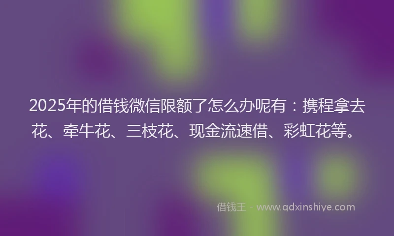 2025年的借钱微信限额了怎么办呢有：携程拿去花、牵牛花、三枝花、现金流速借、彩虹花等。