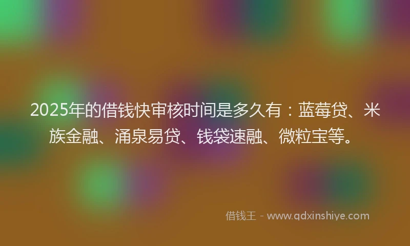 2025年的借钱快审核时间是多久有：蓝莓贷、米族金融、涌泉易贷、钱袋速融、微粒宝等。