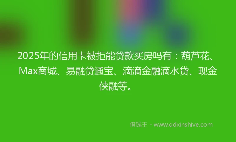 2025年的信用卡被拒能贷款买房吗有：葫芦花、Max商城、易融贷通宝、滴滴金融滴水贷、现金侠融等。