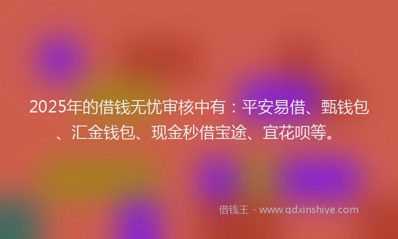 2025年的借钱无忧审核中有：平安易借、甄钱包、汇金钱包、现金秒借宝途、宜花呗等。