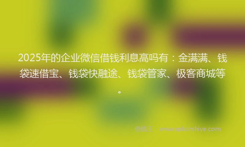 2025年的企业微信借钱利息高吗有：金满满、钱袋速借宝、钱袋快融途、钱袋管家、极客商城等。