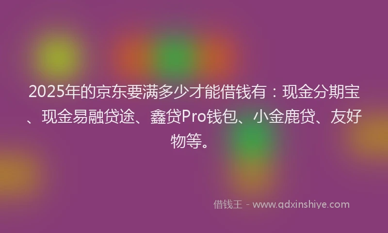 2025年的京东要满多少才能借钱有：现金分期宝、现金易融贷途、鑫贷Pro钱包、小金鹿贷、友好物等。