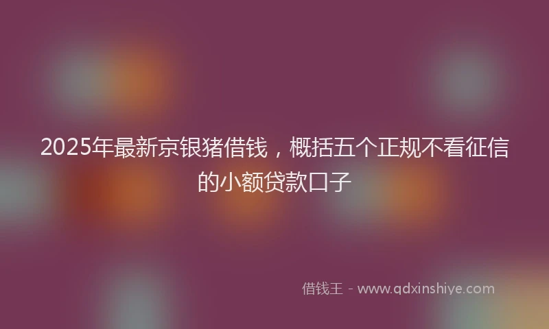 2025年最新京银猪借钱，概括五个正规不看征信的小额贷款口子