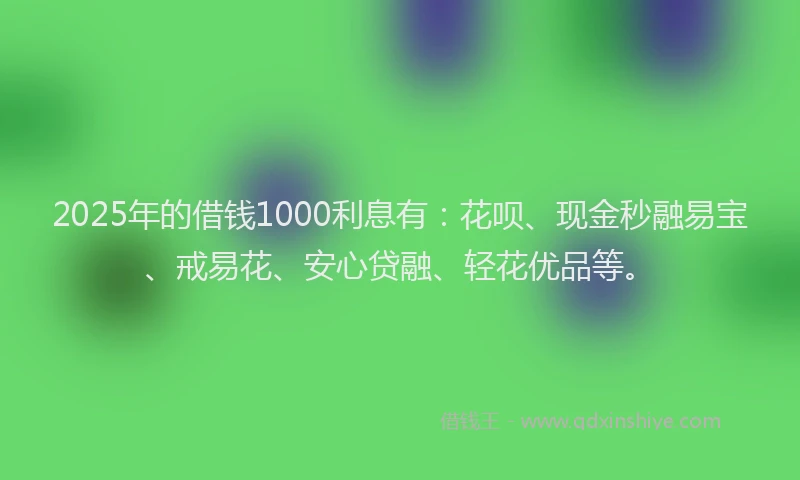 2025年的借钱1000利息有：花呗、现金秒融易宝、戒易花、安心贷融、轻花优品等。